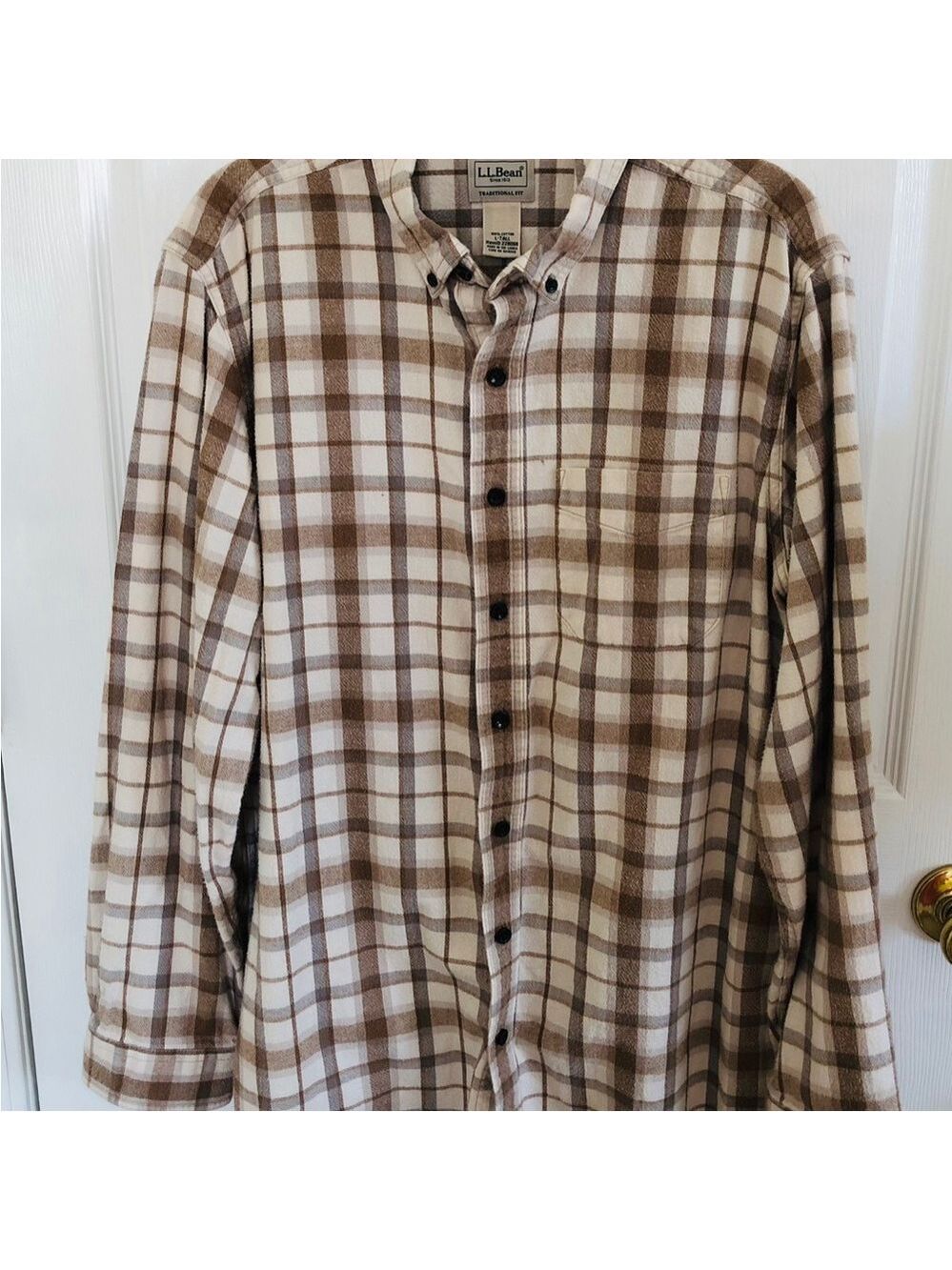 L.L.Bean Size L-Tall Plaid Authentic Yarn Dyed Scottish Tartan Bean Earthy Shirt